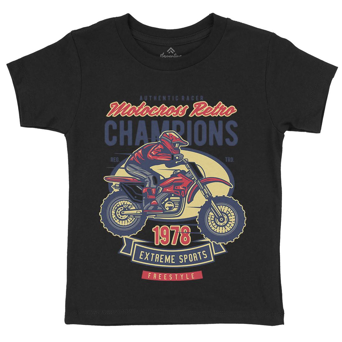 Motocross Retro Champion Kids Crew Neck T-Shirt Motorcycles D552