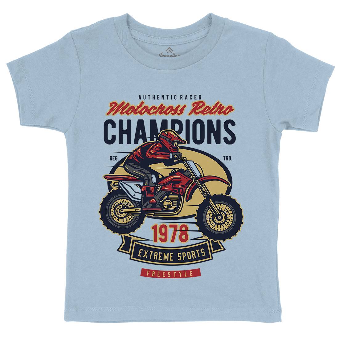 Motocross Retro Champion Kids Organic Crew Neck T-Shirt Motorcycles D552