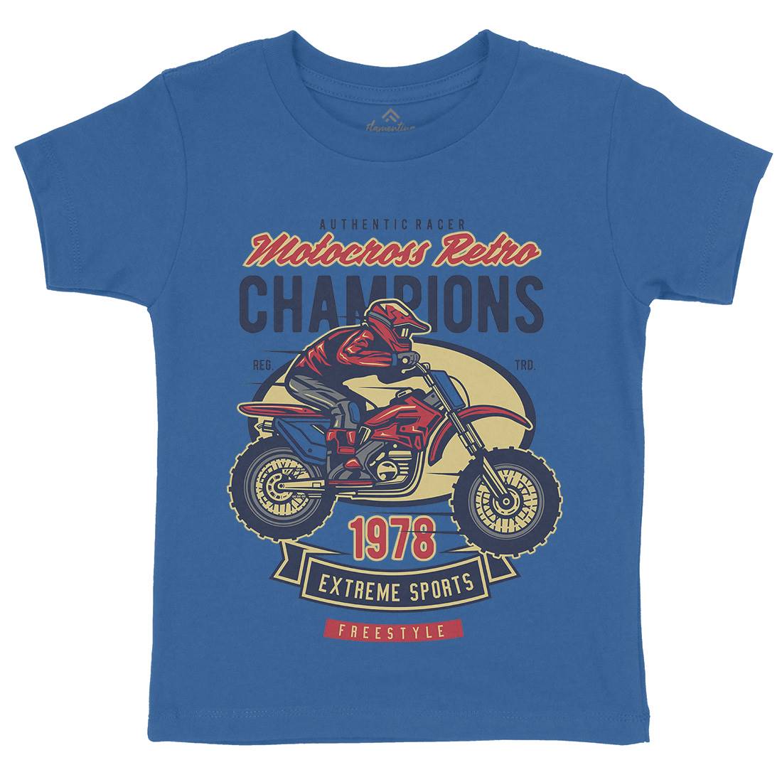 Motocross Retro Champion Kids Organic Crew Neck T-Shirt Motorcycles D552