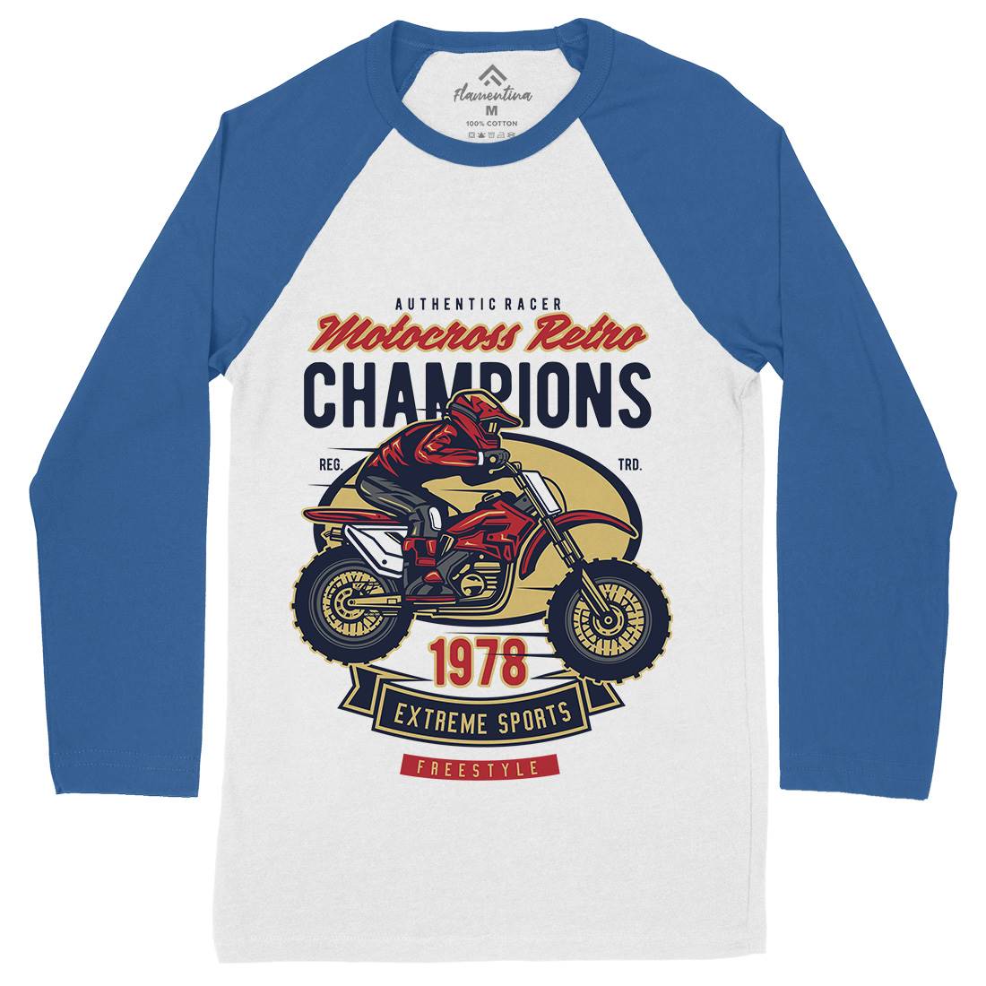 Motocross Retro Champion Mens Long Sleeve Baseball T-Shirt Motorcycles D552