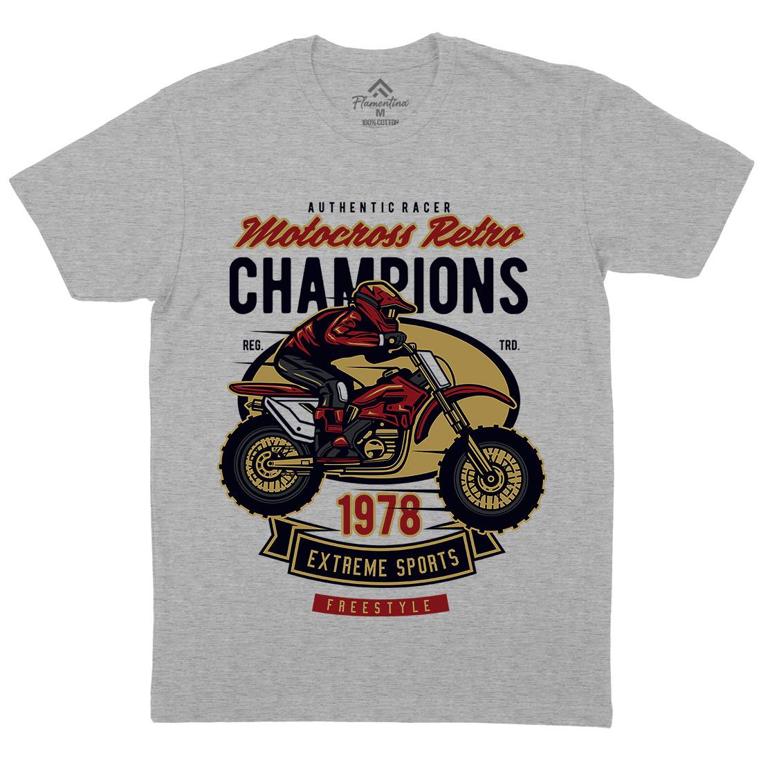Motocross Retro Champion Mens Organic Crew Neck T-Shirt Motorcycles D552