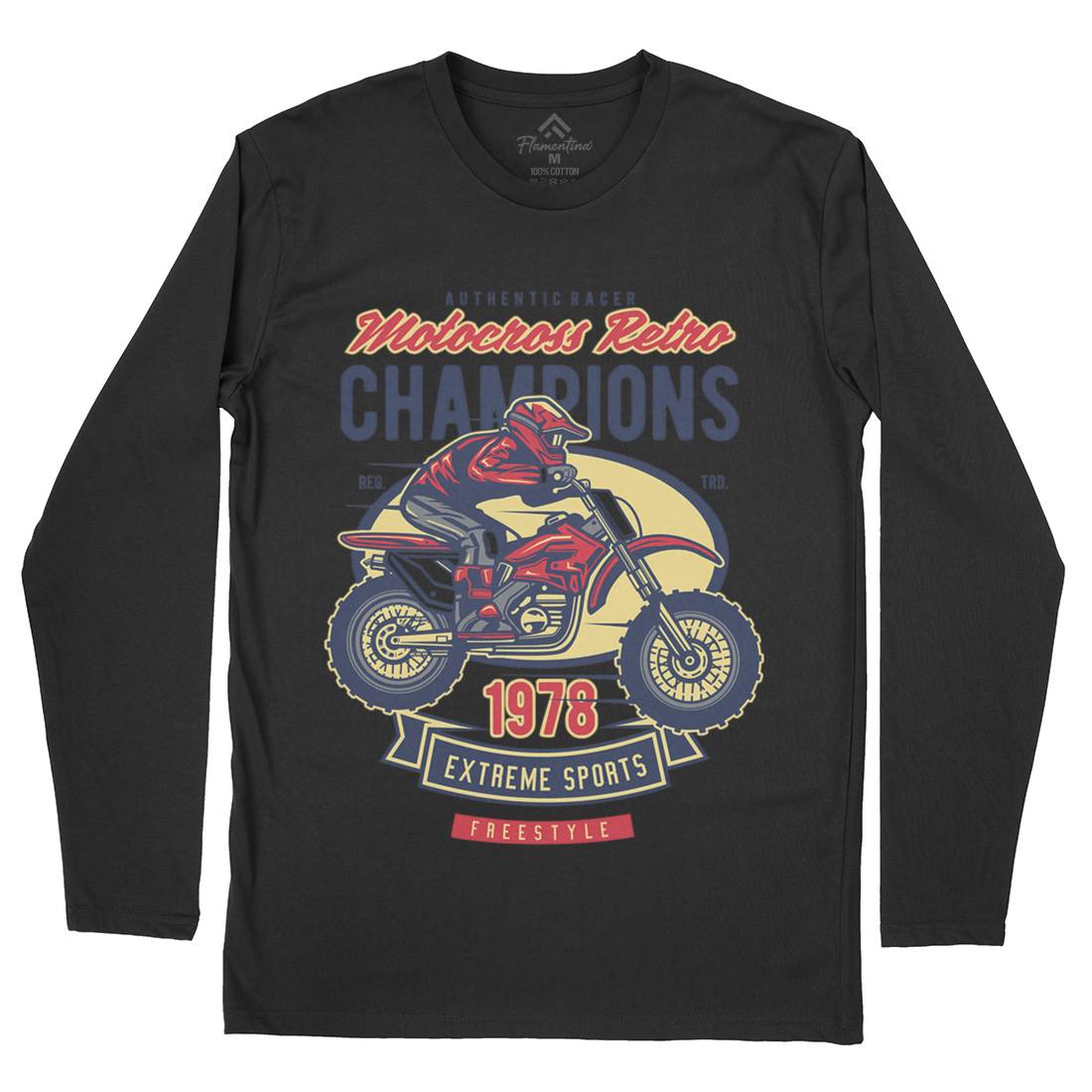 Motocross Retro Champion Mens Long Sleeve T-Shirt Motorcycles D552