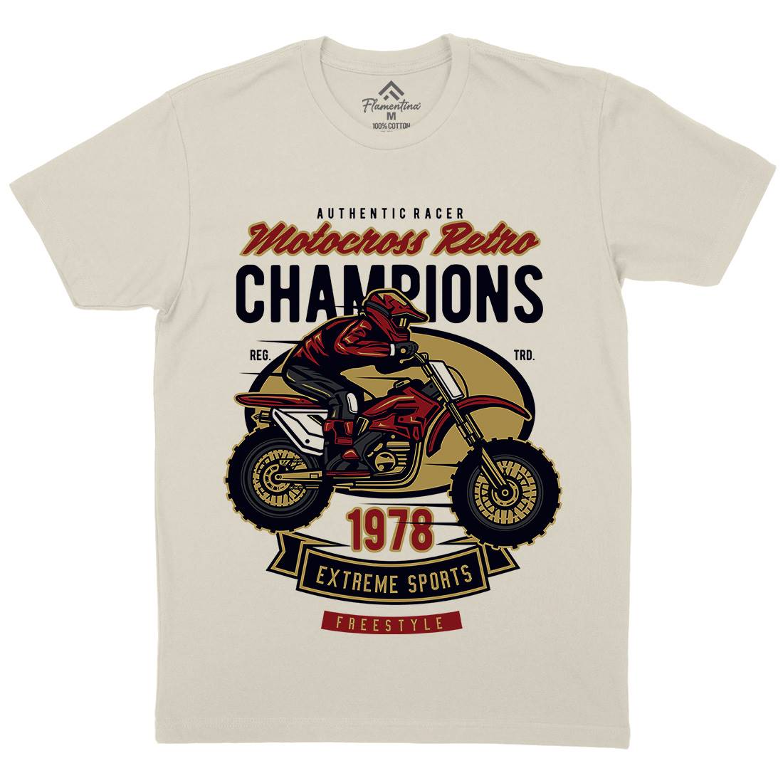 Motocross Retro Champion Mens Organic Crew Neck T-Shirt Motorcycles D552
