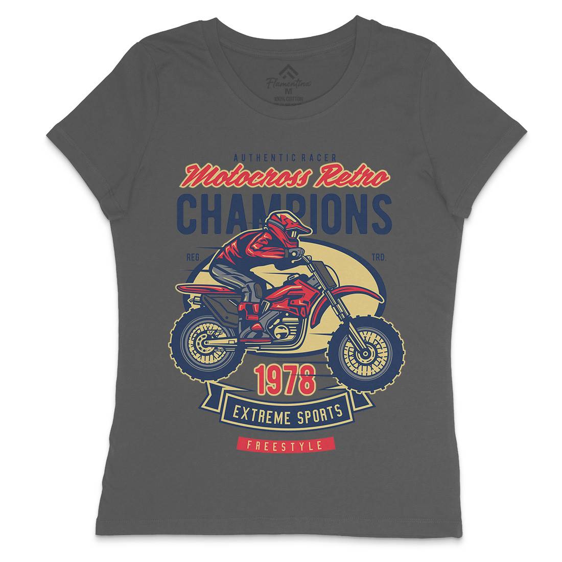 Motocross Retro Champion Womens Crew Neck T-Shirt Motorcycles D552