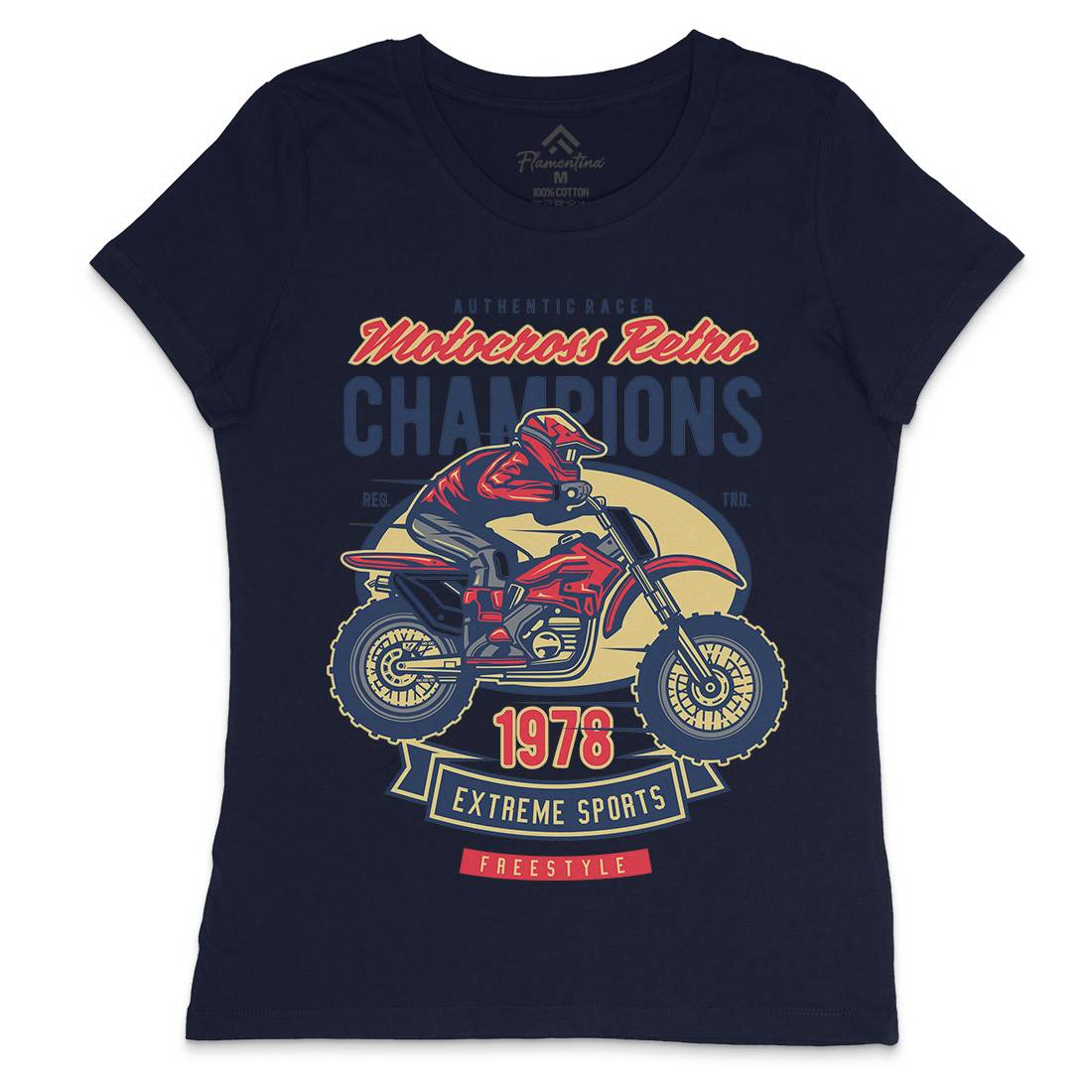 Motocross Retro Champion Womens Crew Neck T-Shirt Motorcycles D552