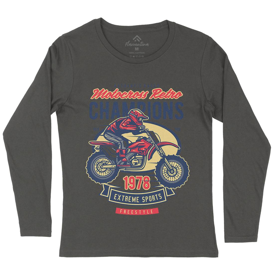 Motocross Retro Champion Womens Long Sleeve T-Shirt Motorcycles D552