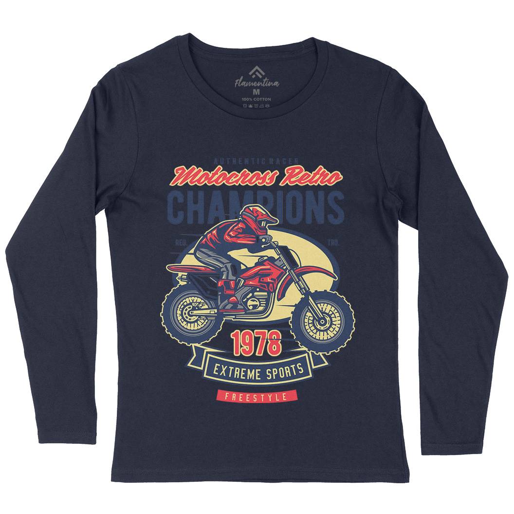Motocross Retro Champion Womens Long Sleeve T-Shirt Motorcycles D552