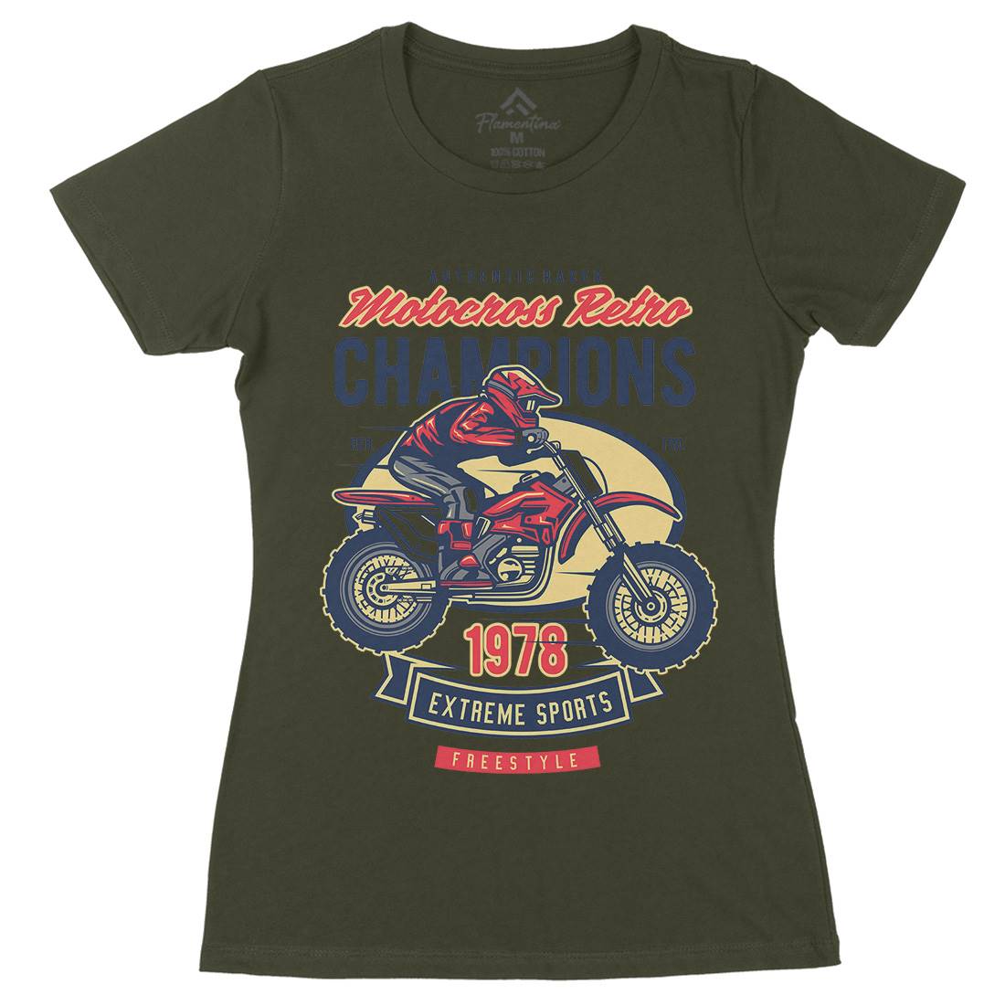 Motocross Retro Champion Womens Organic Crew Neck T-Shirt Motorcycles D552