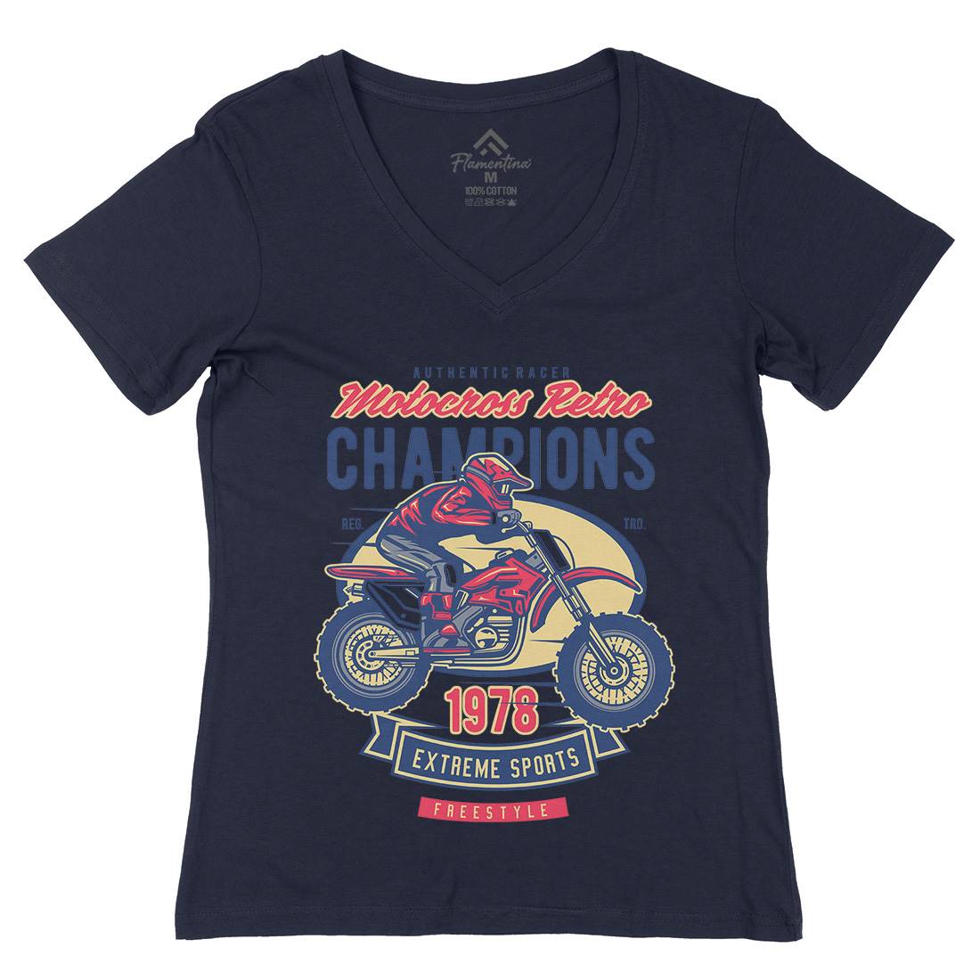 Motocross Retro Champion Womens Organic V-Neck T-Shirt Motorcycles D552