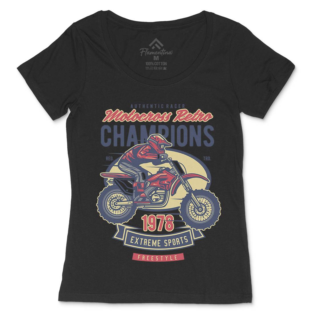 Motocross Retro Champion Womens Scoop Neck T-Shirt Motorcycles D552