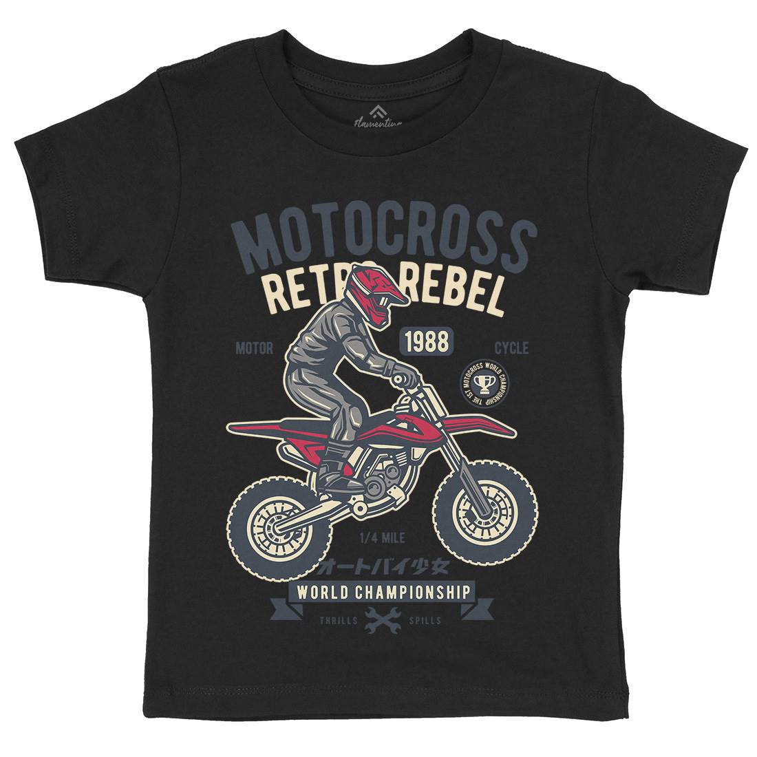 Motocross Retro Rebel Kids Crew Neck T-Shirt Motorcycles D553