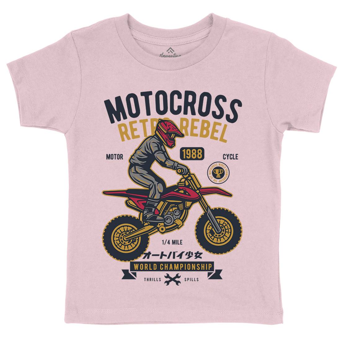 Motocross Retro Rebel Kids Organic Crew Neck T-Shirt Motorcycles D553