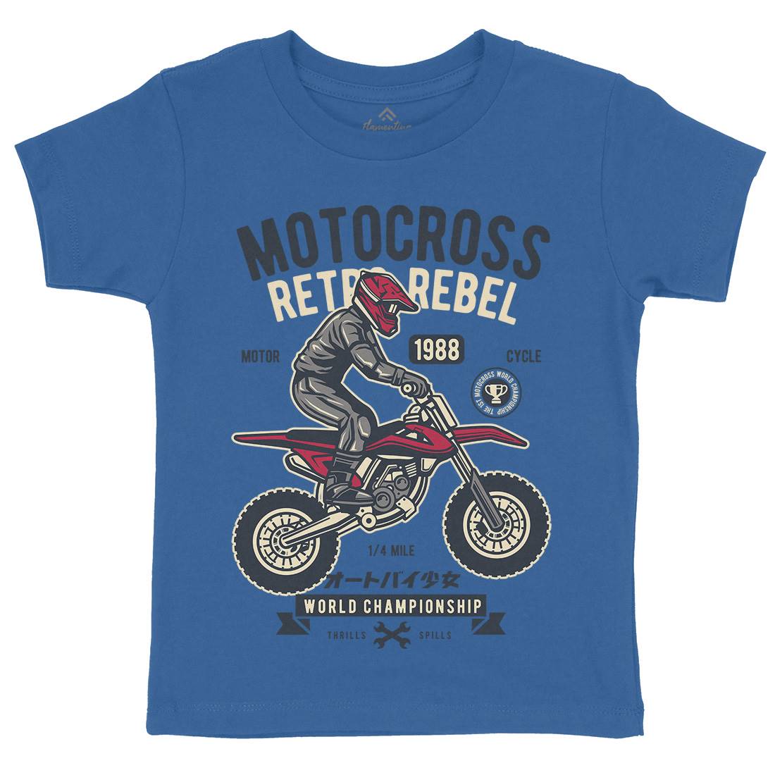Motocross Retro Rebel Kids Crew Neck T-Shirt Motorcycles D553