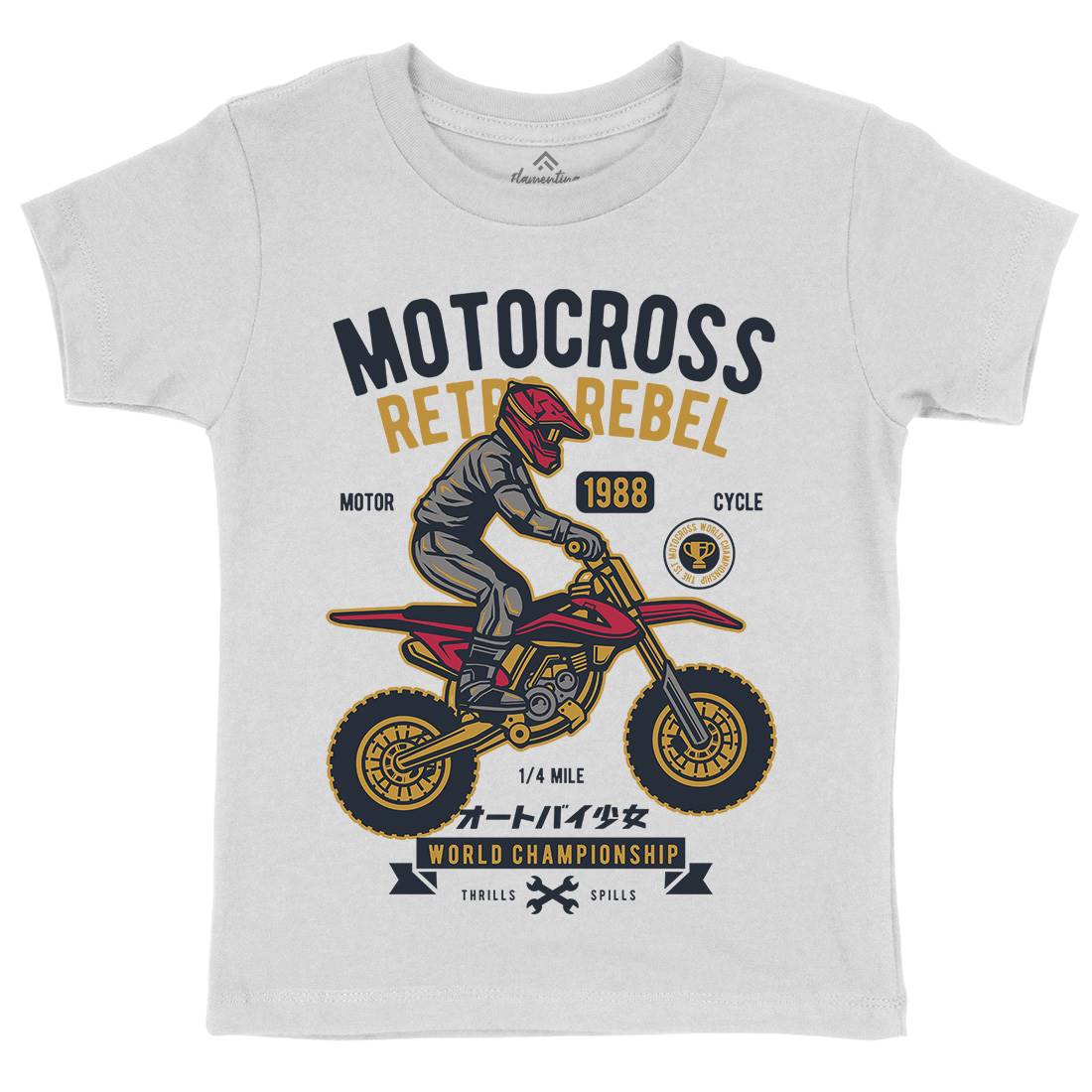 Motocross Retro Rebel Kids Organic Crew Neck T-Shirt Motorcycles D553