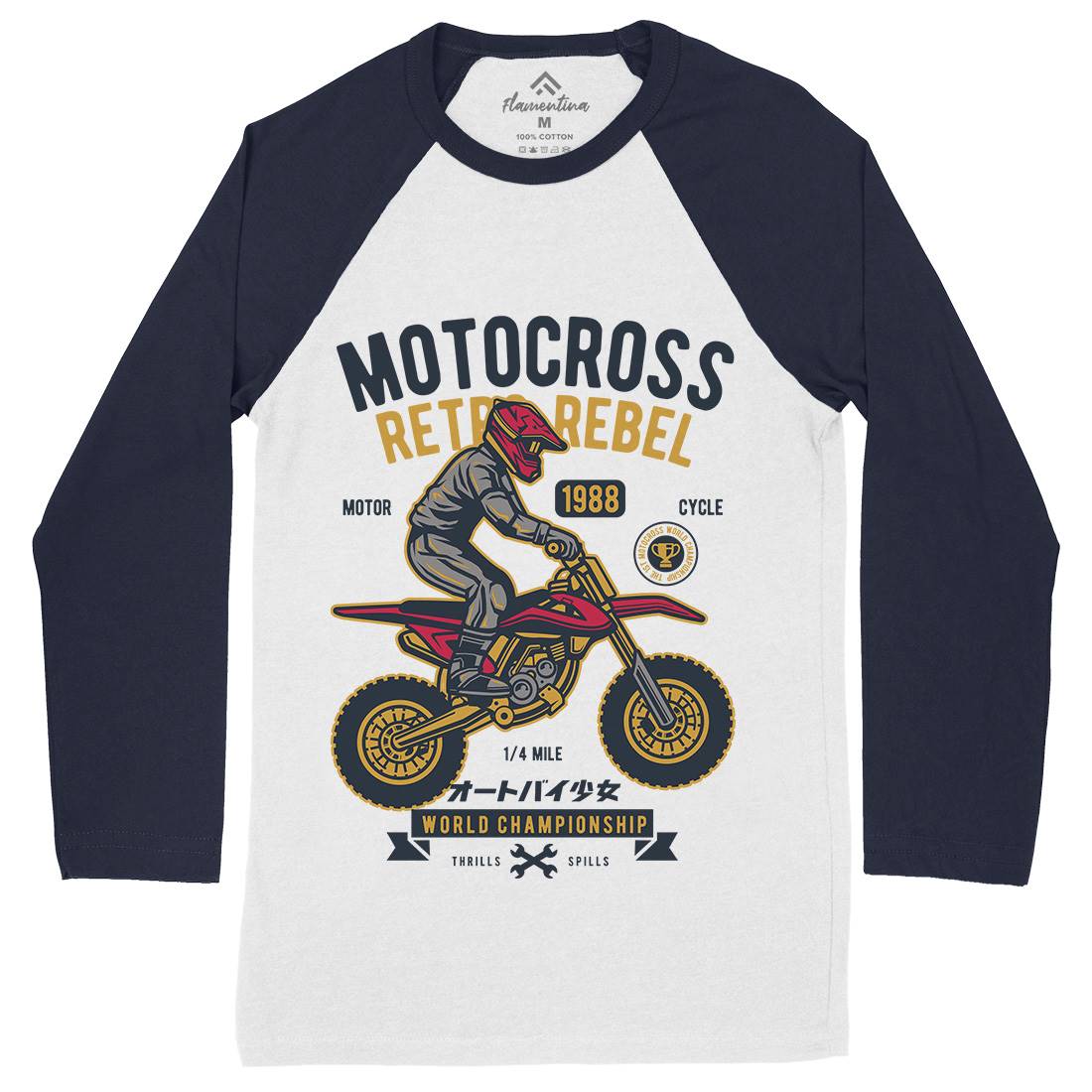 Motocross Retro Rebel Mens Long Sleeve Baseball T-Shirt Motorcycles D553