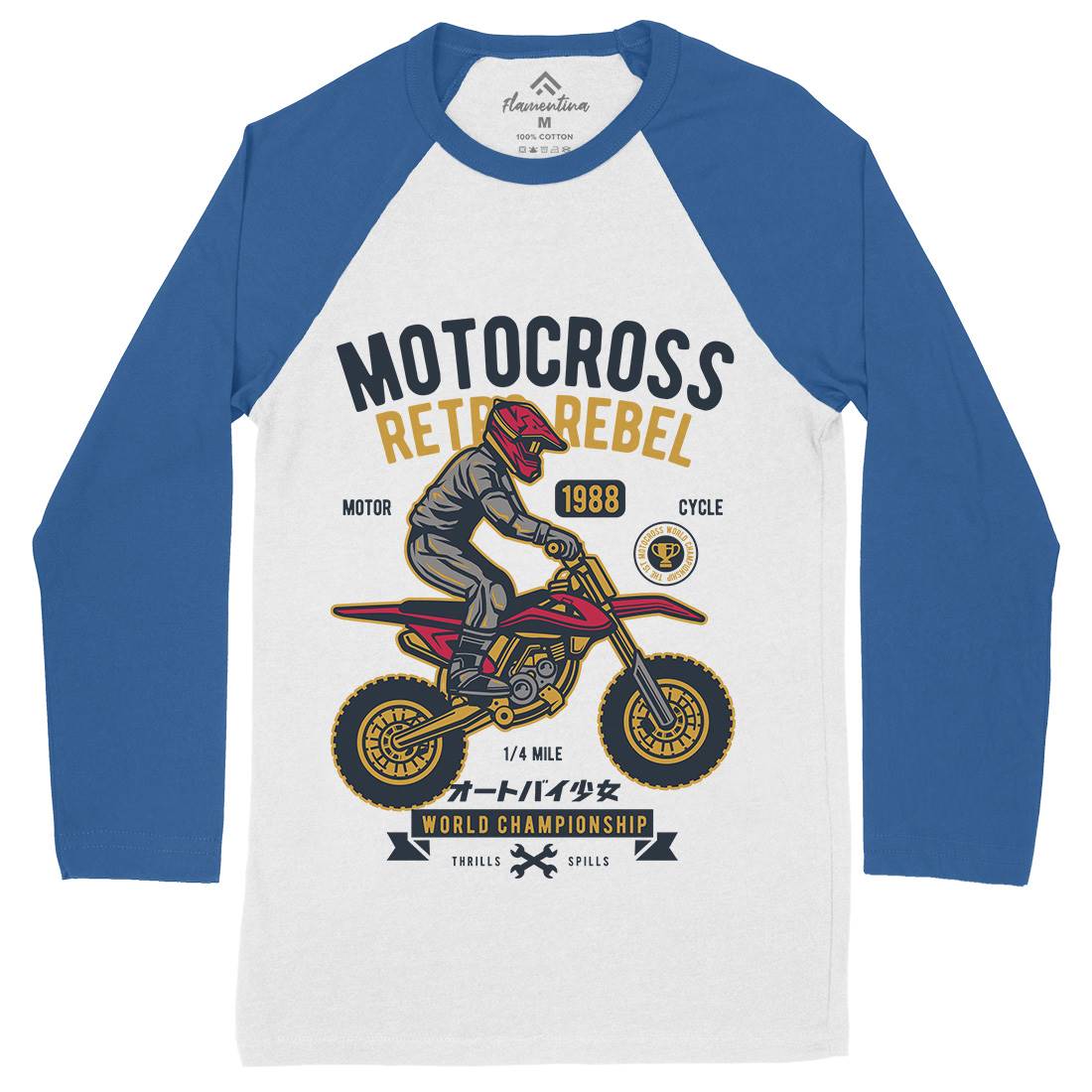 Motocross Retro Rebel Mens Long Sleeve Baseball T-Shirt Motorcycles D553