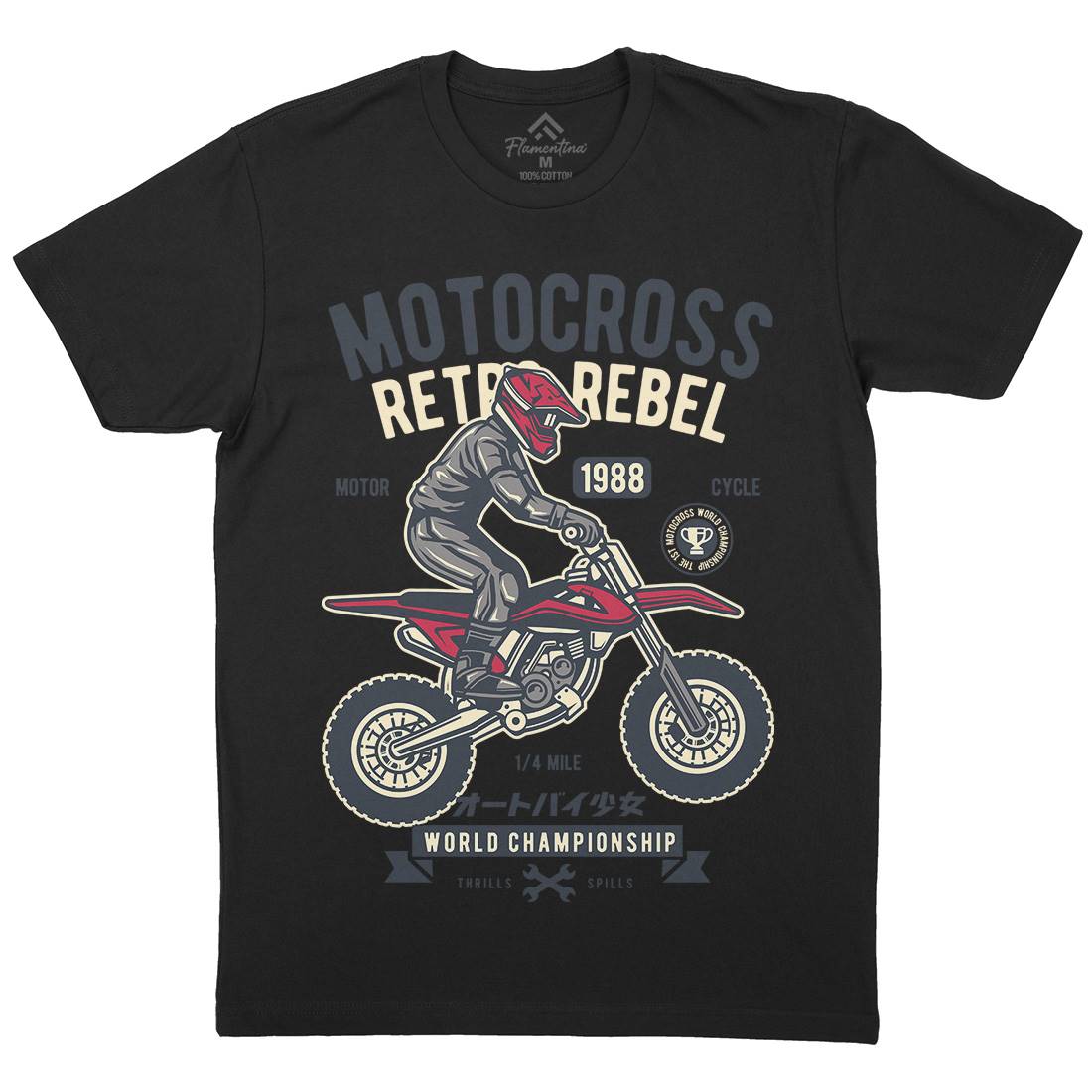 Motocross Retro Rebel Mens Crew Neck T-Shirt Motorcycles D553