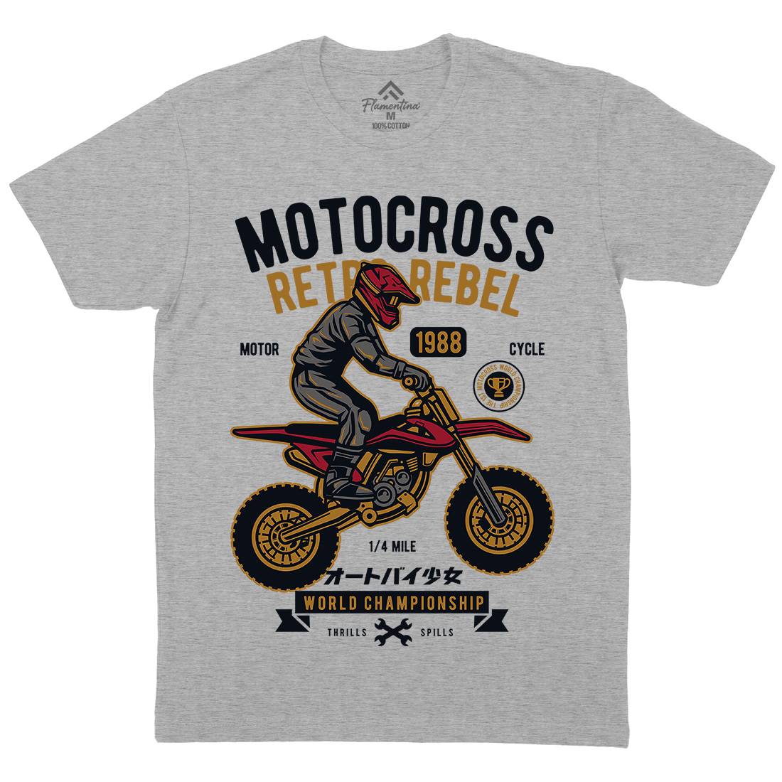 Motocross Retro Rebel Mens Organic Crew Neck T-Shirt Motorcycles D553