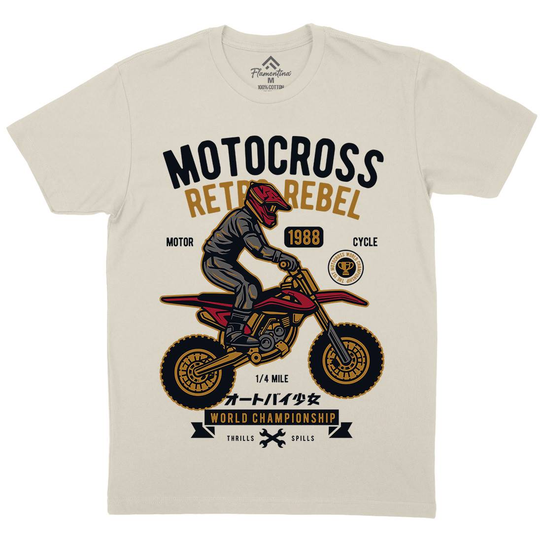 Motocross Retro Rebel Mens Organic Crew Neck T-Shirt Motorcycles D553