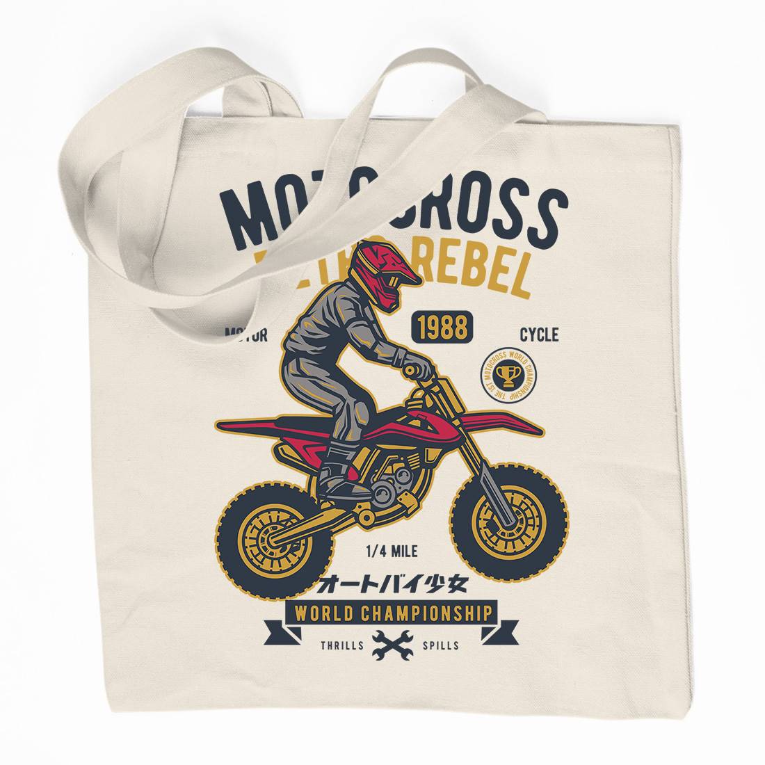 Motocross Retro Rebel Organic Premium Cotton Tote Bag Motorcycles D553