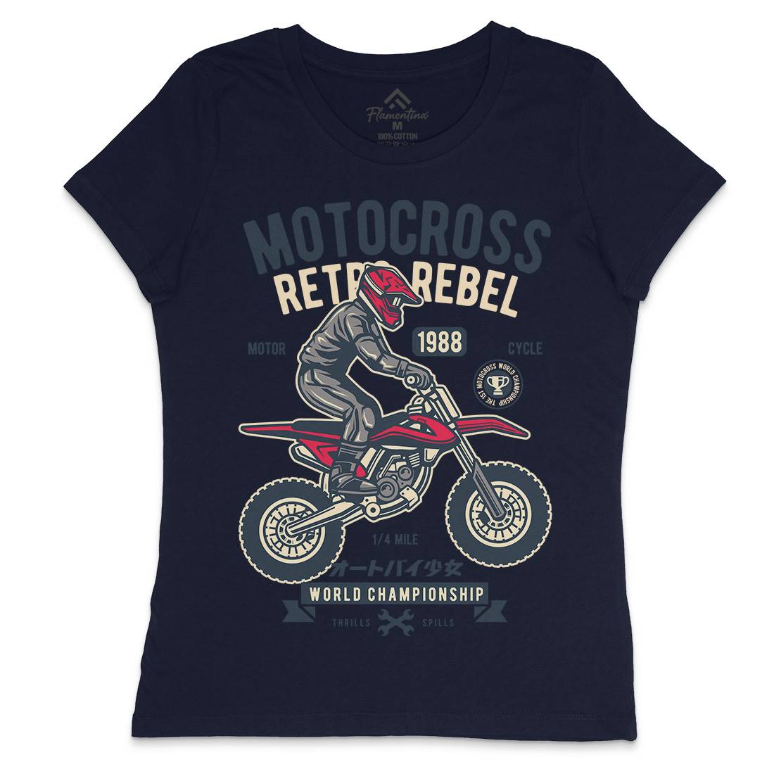 Motocross Retro Rebel Womens Crew Neck T-Shirt Motorcycles D553