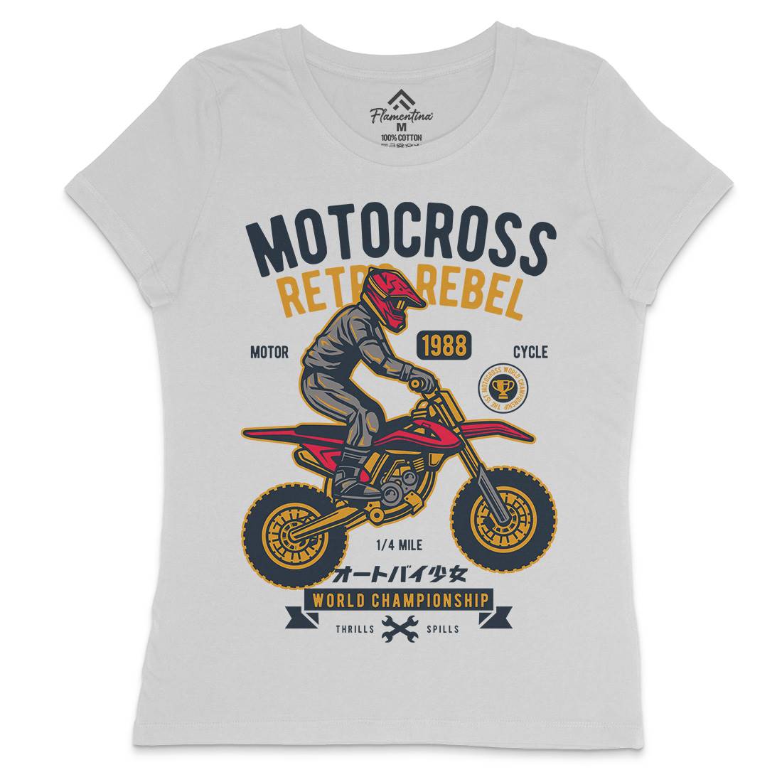 Motocross Retro Rebel Womens Crew Neck T-Shirt Motorcycles D553