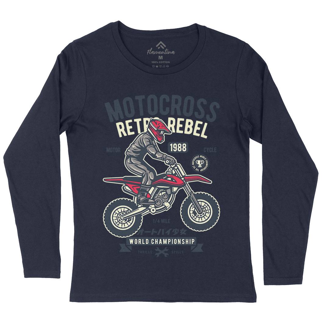 Motocross Retro Rebel Womens Long Sleeve T-Shirt Motorcycles D553
