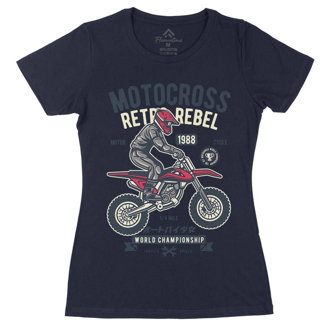 Motocross Retro Rebel Womens Organic Crew Neck T-Shirt Motorcycles D553