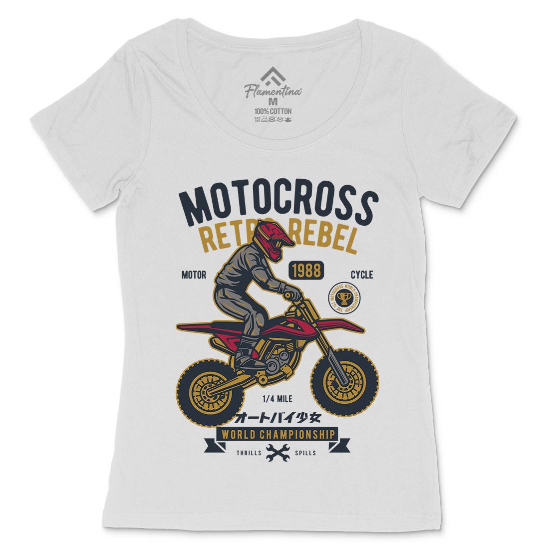 Motocross Retro Rebel Womens Scoop Neck T-Shirt Motorcycles D553