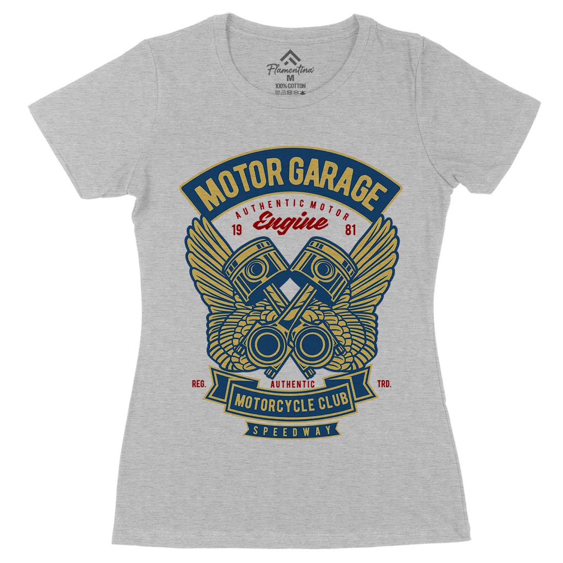 Motor Garage Womens Organic Crew Neck T-Shirt Motorcycles D554