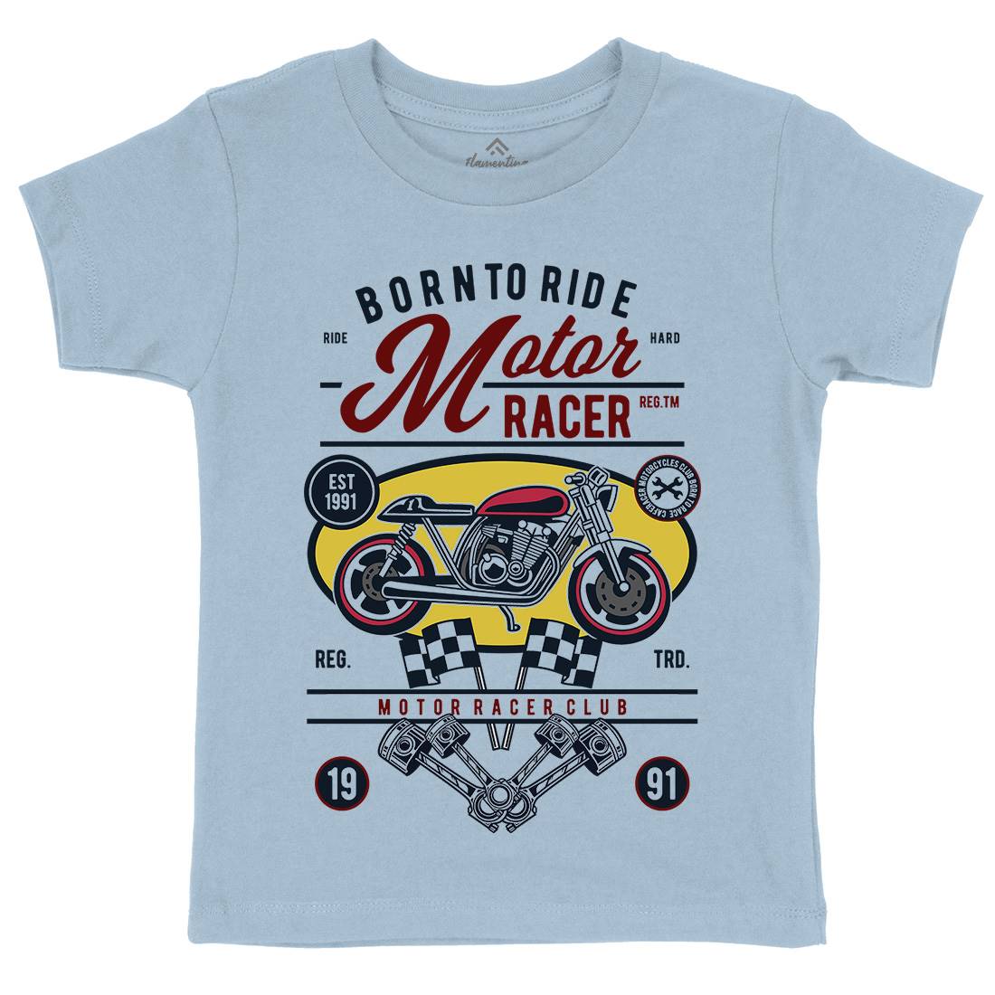 Motor Racer Kids Organic Crew Neck T-Shirt Motorcycles D555