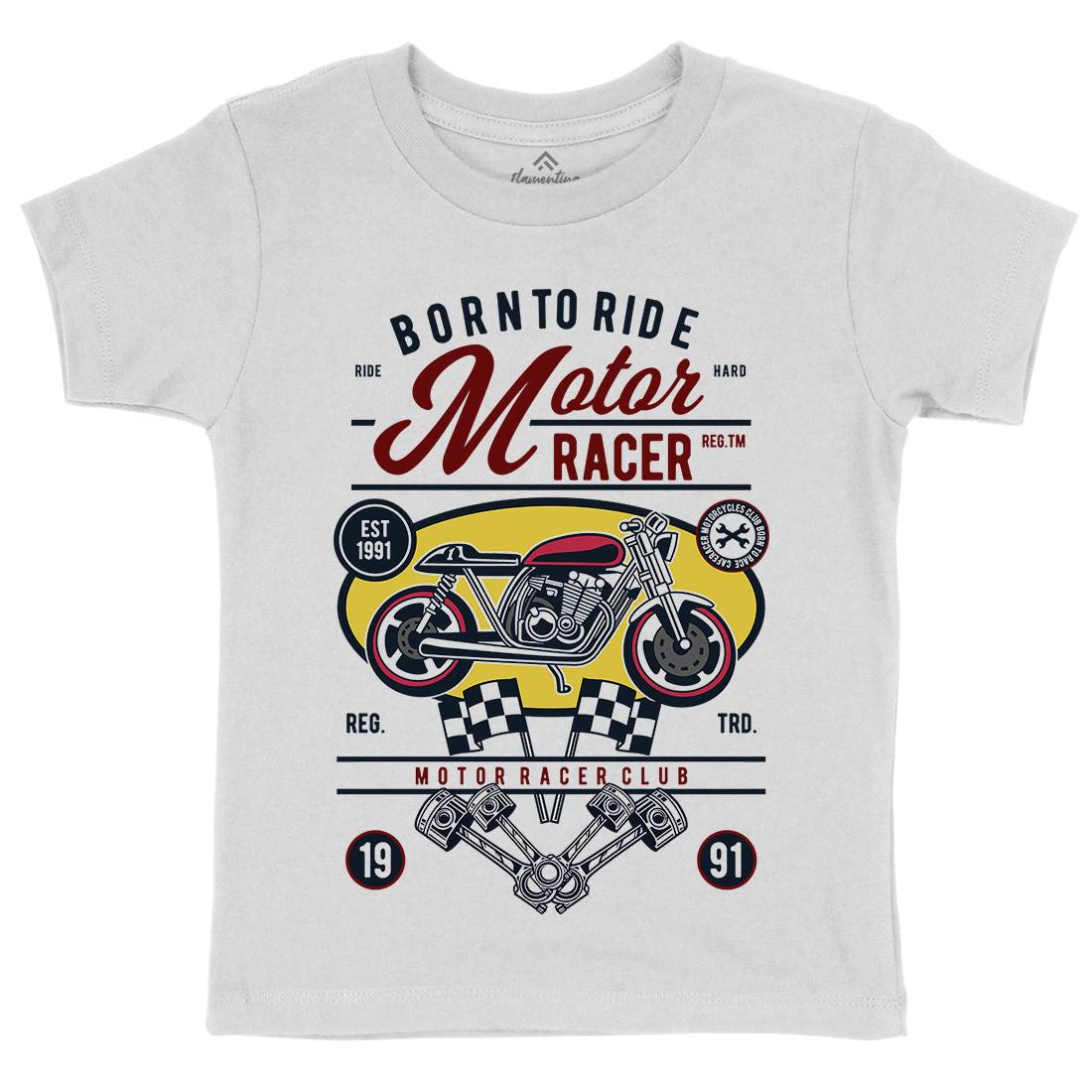 Motor Racer Kids Organic Crew Neck T-Shirt Motorcycles D555