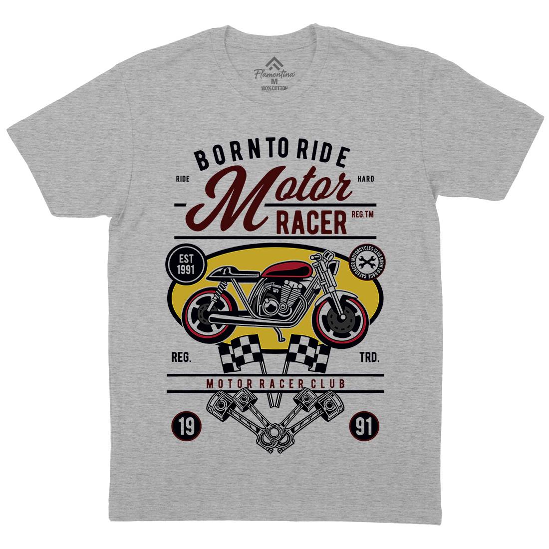 Motor Racer Mens Organic Crew Neck T-Shirt Motorcycles D555