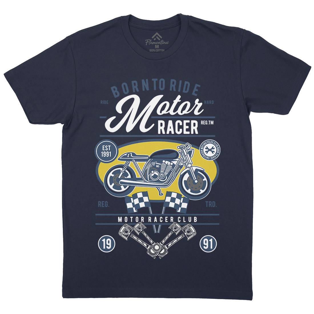 Motor Racer Mens Organic Crew Neck T-Shirt Motorcycles D555
