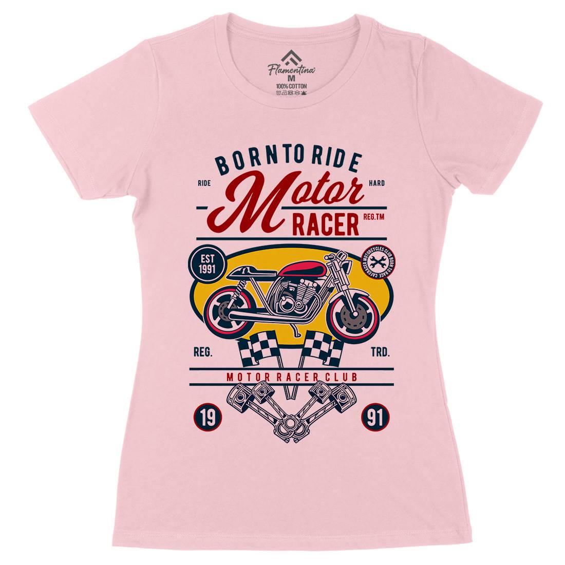 Motor Racer Womens Organic Crew Neck T-Shirt Motorcycles D555