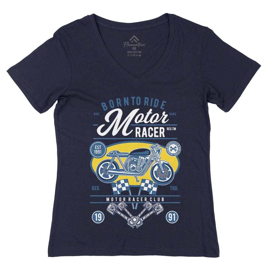 Motor Racer Womens Organic V-Neck T-Shirt Motorcycles D555