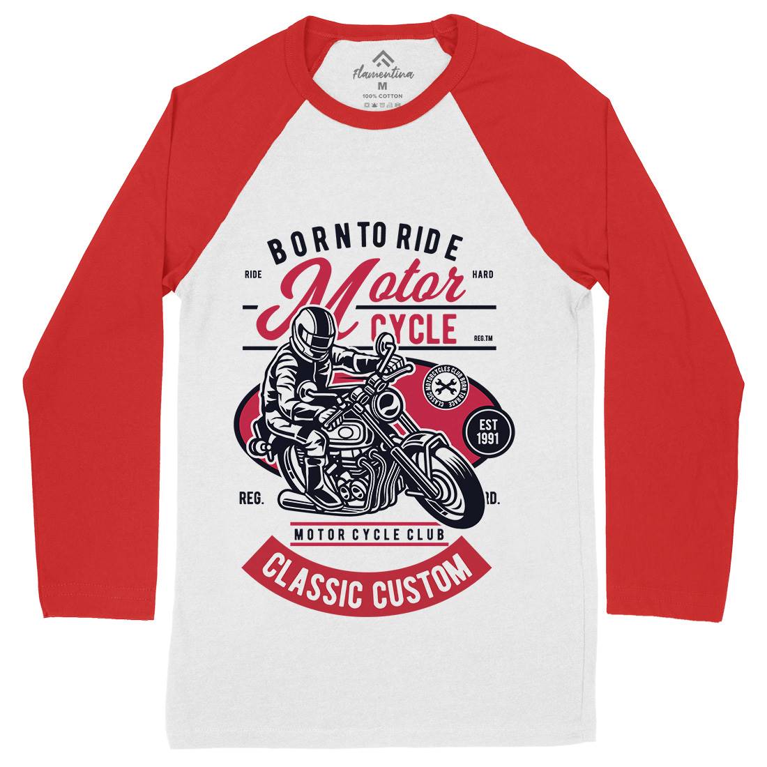 Rider Mens Long Sleeve Baseball T-Shirt Motorcycles D556