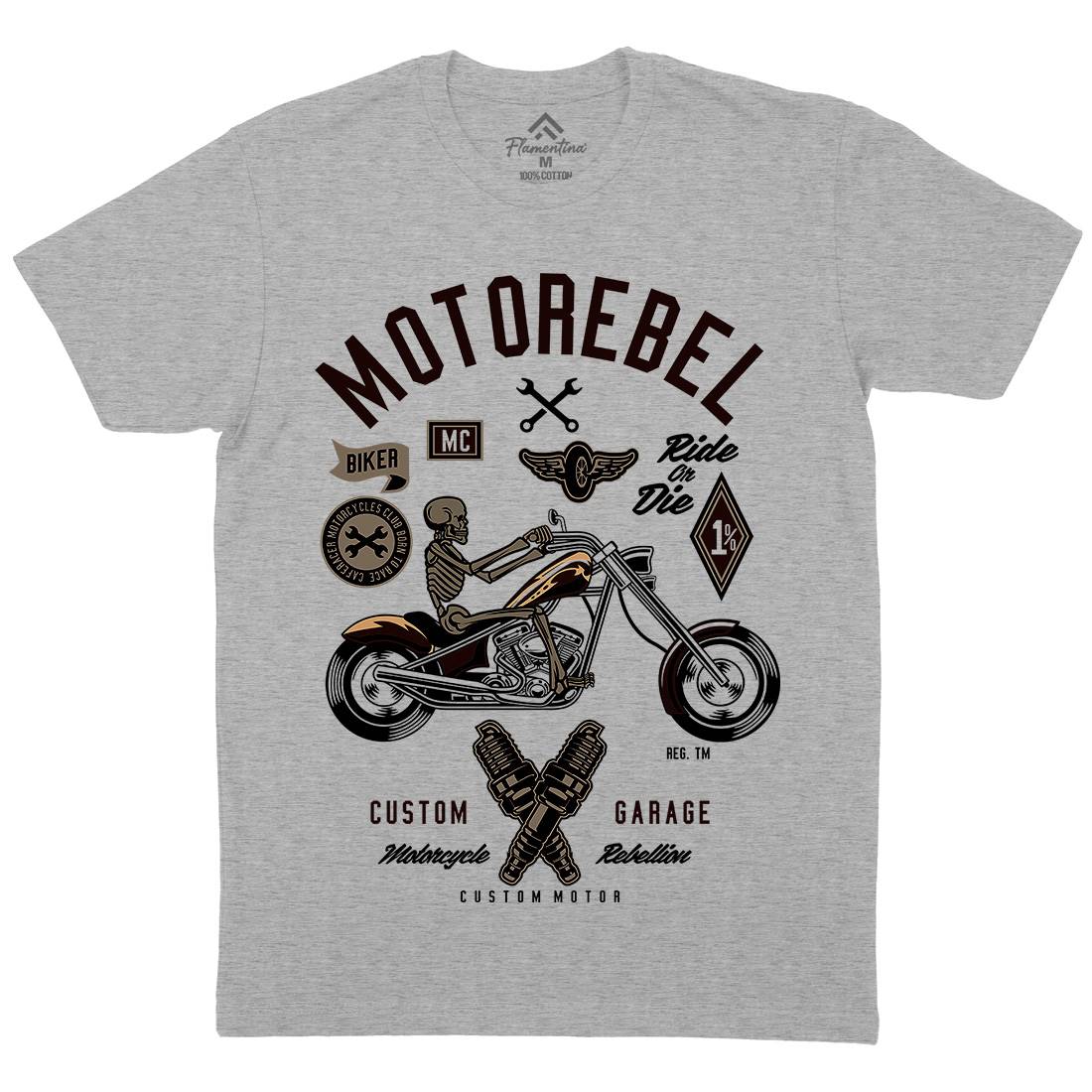 Motorebel Skull Mens Organic Crew Neck T-Shirt Motorcycles D557
