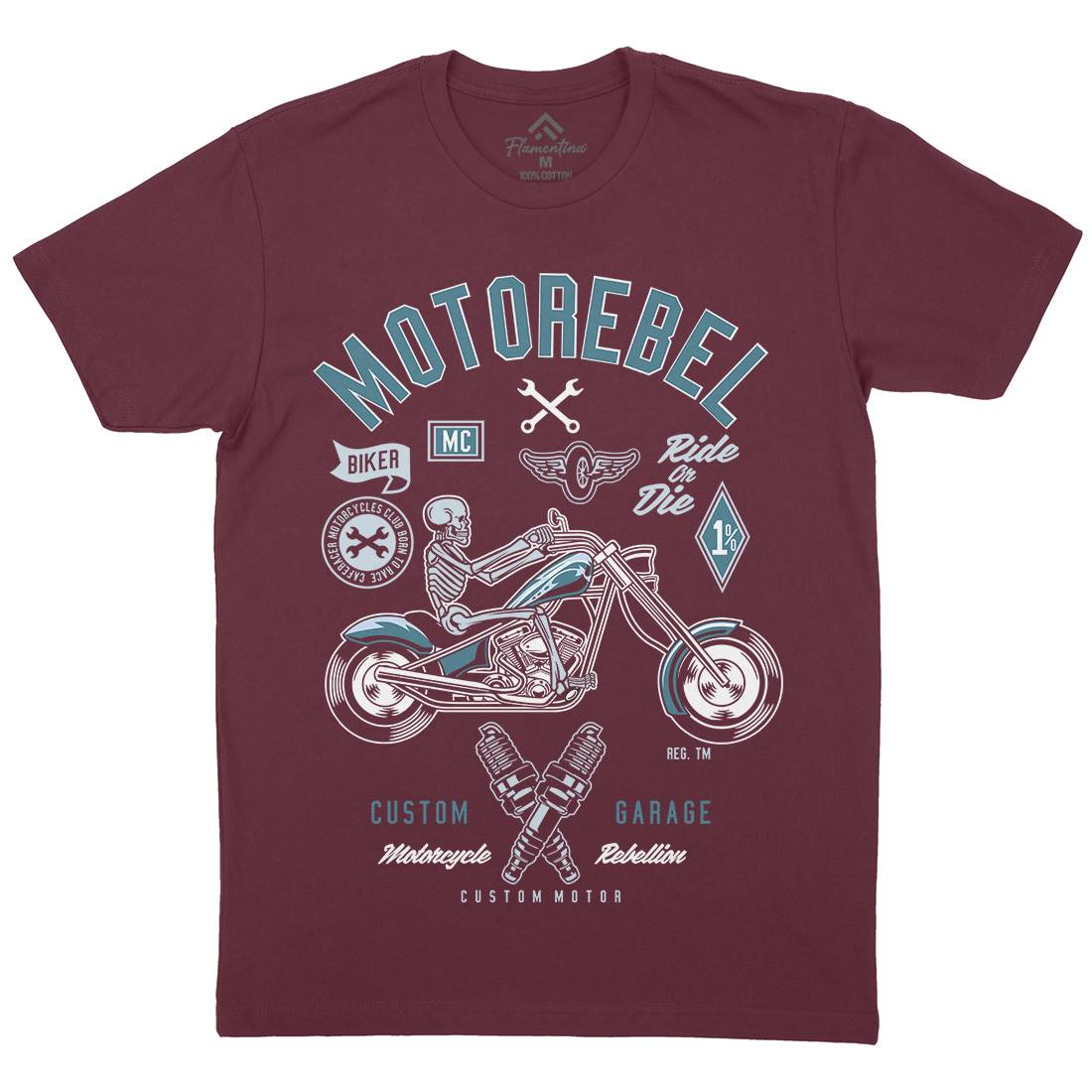 Motorebel Skull Mens Organic Crew Neck T-Shirt Motorcycles D557