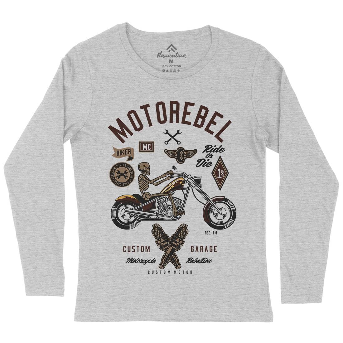Motorebel Skull Womens Long Sleeve T-Shirt Motorcycles D557