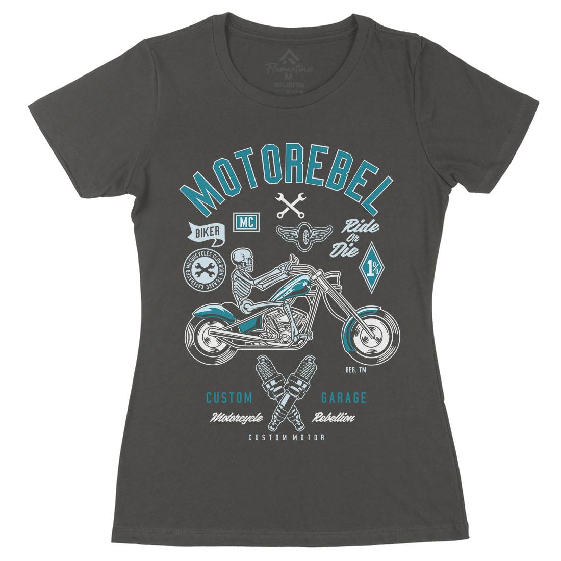 Motorebel Skull Womens Organic Crew Neck T-Shirt Motorcycles D557