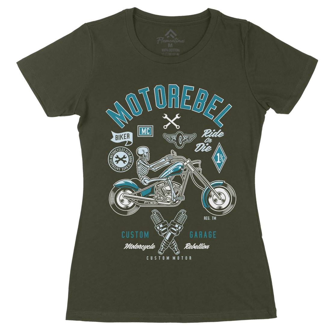 Motorebel Skull Womens Organic Crew Neck T-Shirt Motorcycles D557