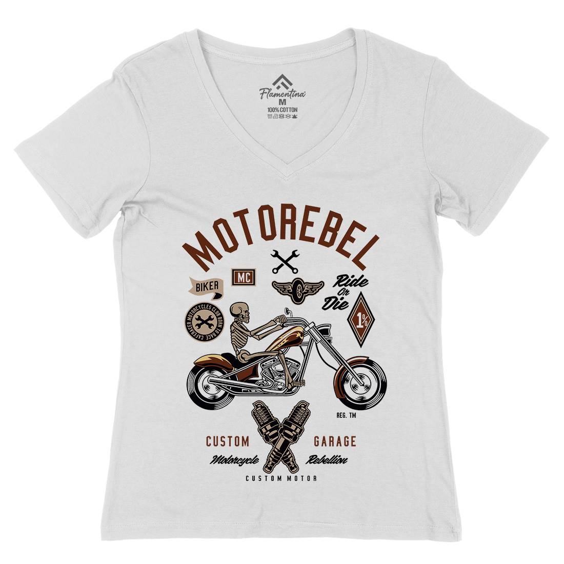 Motorebel Skull Womens Organic V-Neck T-Shirt Motorcycles D557