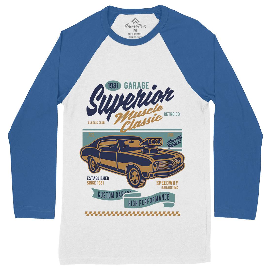 Muscle Classic Mens Long Sleeve Baseball T-Shirt Cars D559