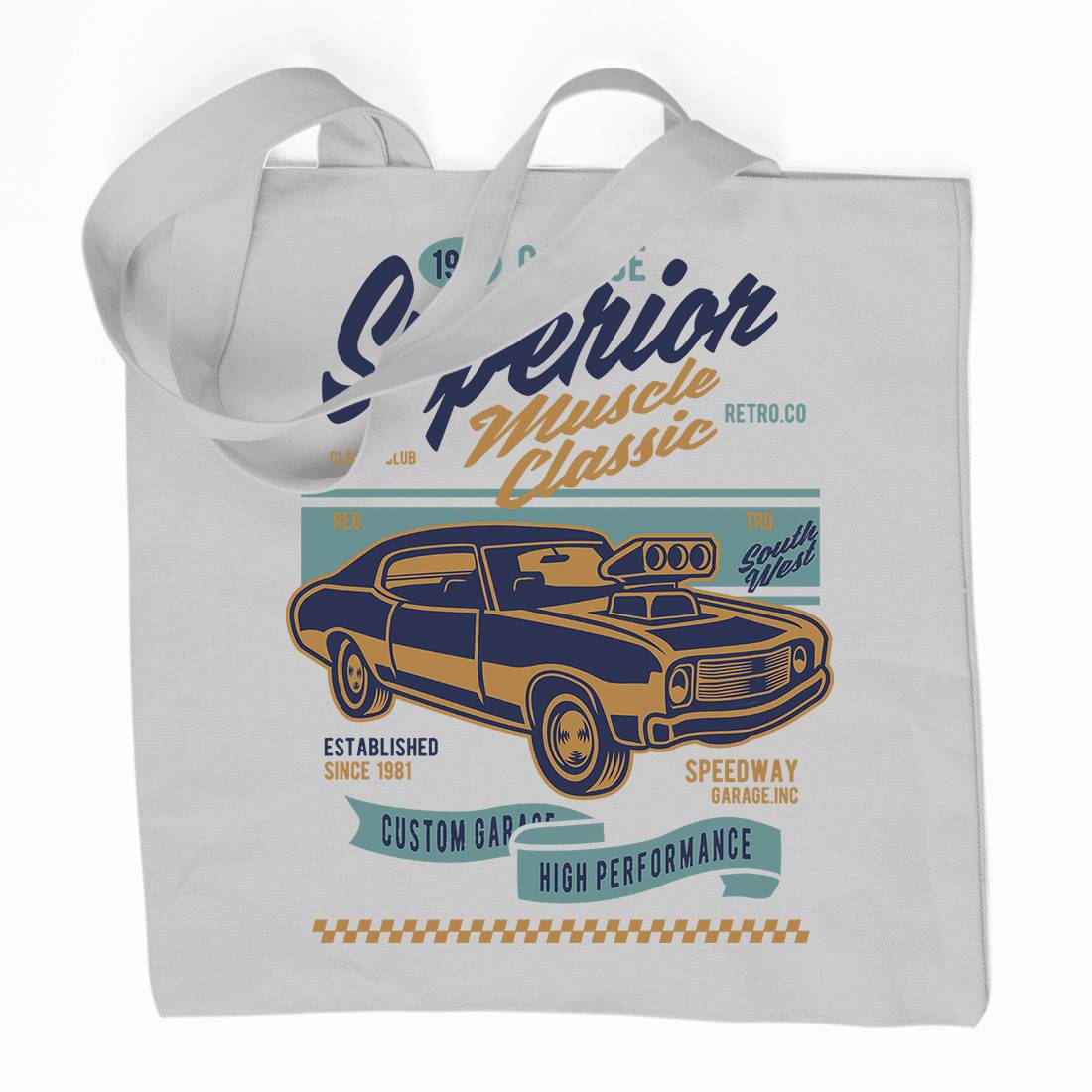 Muscle Classic Organic Premium Cotton Tote Bag Cars D559