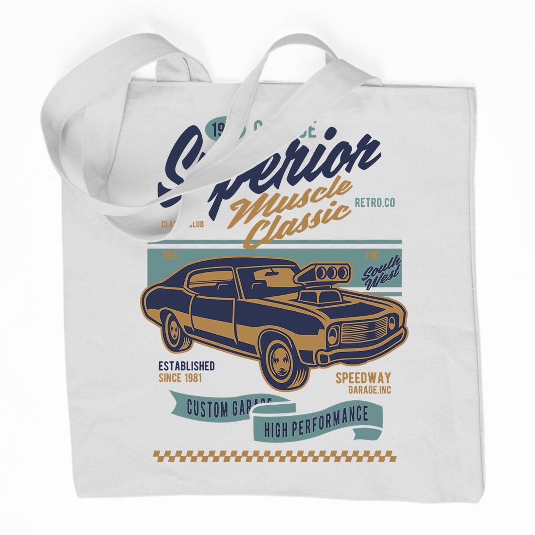 Muscle Classic Organic Premium Cotton Tote Bag Cars D559
