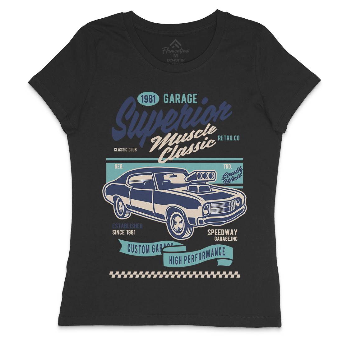 Muscle Classic Womens Crew Neck T-Shirt Cars D559
