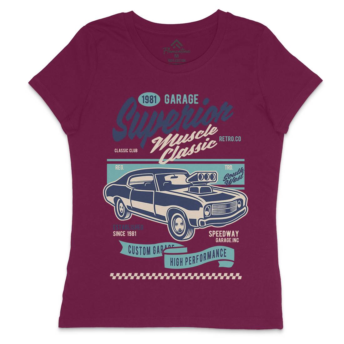 Muscle Classic Womens Crew Neck T-Shirt Cars D559