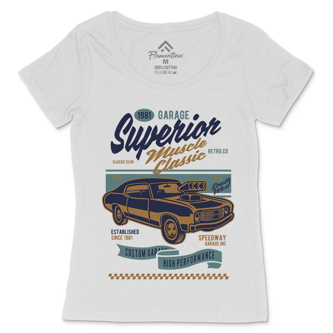 Muscle Classic Womens Scoop Neck T-Shirt Cars D559