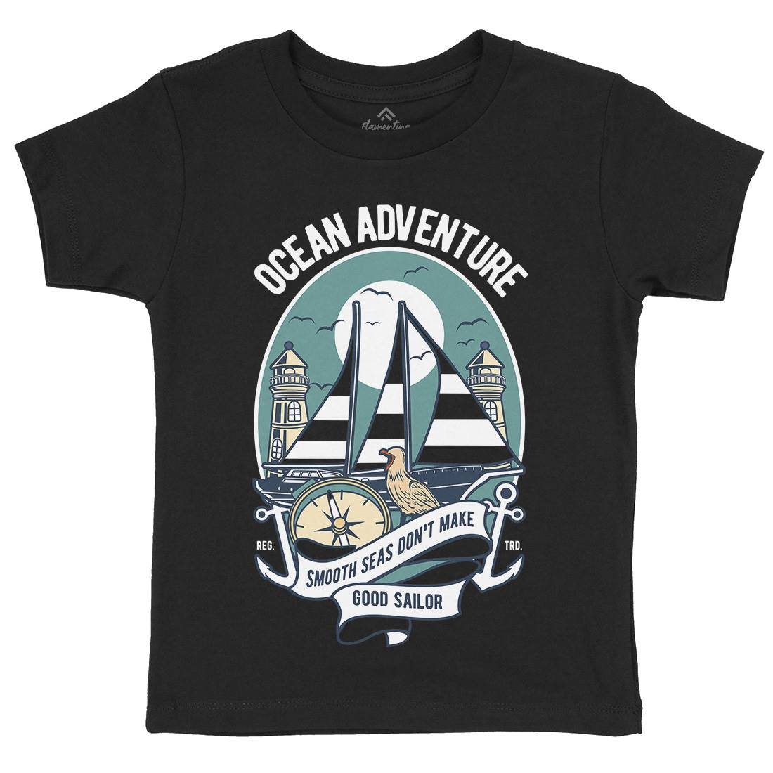 Ocean Adventure Kids Organic Crew Neck T-Shirt Navy D560
